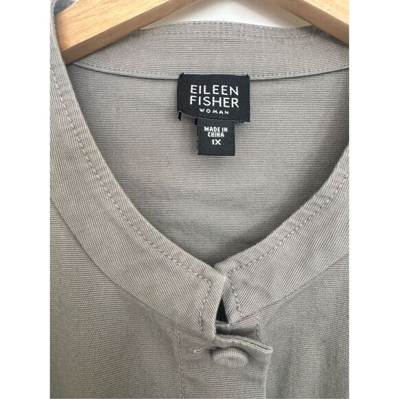 Eileen Fisher Mandarin Collar Long Sleeve Button Front Shirt Jacket Gray 1X - Picture 4 of 10